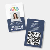 Badge Logo de société Code QR Photo d'employé Bleu marin (Avant & arrière)