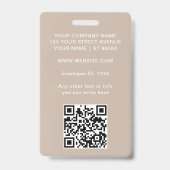 Badge Logo de société de photo d'employé personnalisé QR (Arrière)