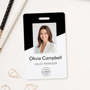 Badge Logo de société personnalisé Photo d'employé Noir