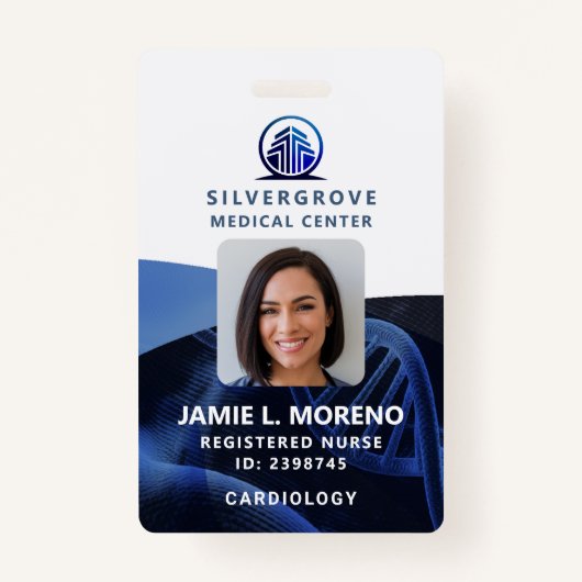 Badge Logo de soins de santé Médicales ADN bleu Photo ID (Devant)