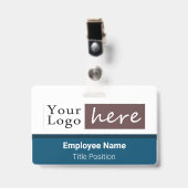 Badge Logo de style horizontal Nom de l'employé Bleu (Avant avec clip)