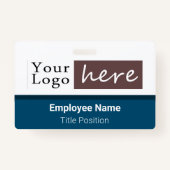Badge Logo de style horizontal Nom de l'employé Bleu (Devant)