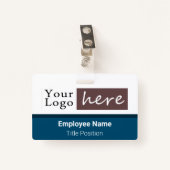 Badge Logo de style horizontal Nom de l'employé Bleu (Devant avec clip)