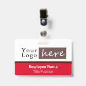 Badge Logo de style horizontal Nom de l'employé Rouge (Avant avec clip)