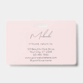 Badge Logo de Technicien de Cils en Écriture Rose Pâle (Arrière)