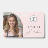 Badge Logo de Technicien de Cils en Écriture Rose Pâle (Avant)