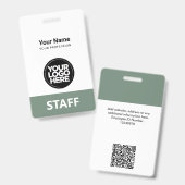 Badge Logo d'entreprise avec nom de l'employé vert sauge (Avant & arrière)