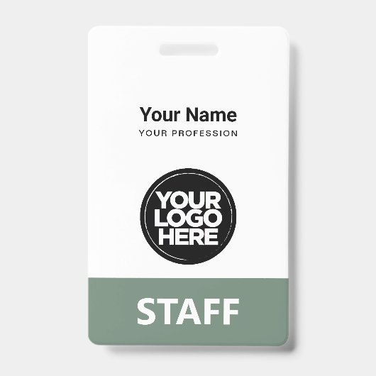 Badge Logo d'entreprise avec nom de l'employé vert sauge (Avant)