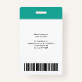 Badge Logo d'entreprise Modèle Turquoise Nom photo de l' (Dos)