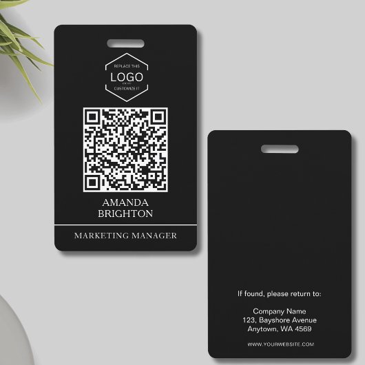 Badge Logo d'entreprise moderne noir blanc Code QR