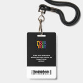 Badge Logo d'entreprise noir Nom de code-barres employé (Arrière avec lanière)