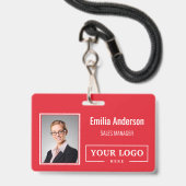 Badge Logo d'entreprise personnalisé Code à barres - Pho (Avant avec lanière)