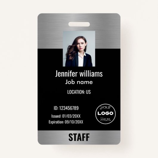 Badge Logo d'entreprise personnalisé Glam Silver & Black (Devant)