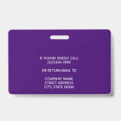 Badge Logo d'entreprise Photo d'identité Code-barres Nom (Arrière)