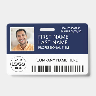 Badge Logo d'entreprise Photo ID Code-barres Bleu marine