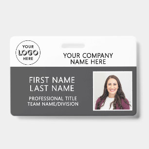Badge Logo d'entreprise Photo ID Code-barres Gris Nom