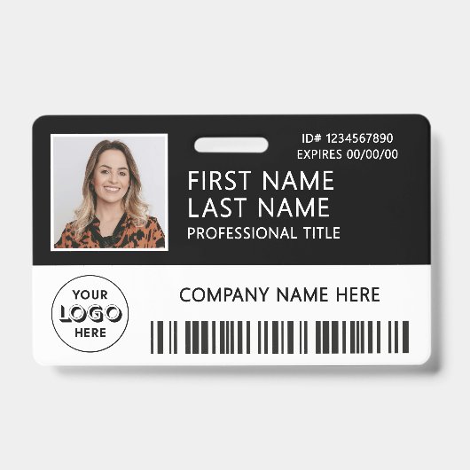 Badge Logo d'entreprise Photo ID Code-barres Noir Nom (Avant)