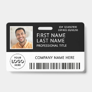 Badge Logo d'entreprise Photo ID Code-barres Noir Nom