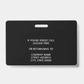 Badge Logo d'entreprise Photo ID Code-barres Nom Noir (Arrière)