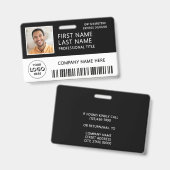 Badge Logo d'entreprise Photo ID Code-barres Nom Noir (Avant & arrière)