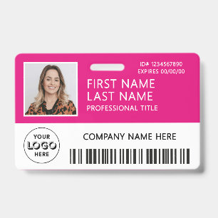 Badge Logo d'entreprise Photo ID Code-barres Rose Chaud