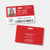 Badge Logo d'entreprise Photo ID Code-barres Rouge Nom (Avant & arrière)