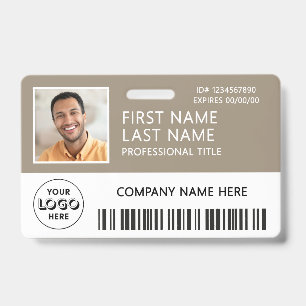 Badge Logo d'entreprise Photo ID Code-barres Tan Nom