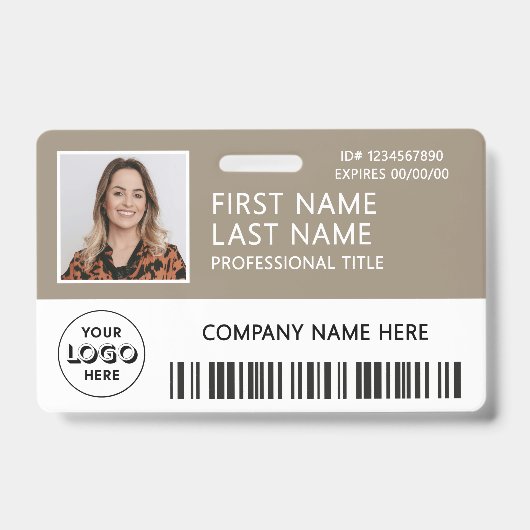 Badge Logo d'entreprise Photo ID Code-barres Tan Nom (Avant)