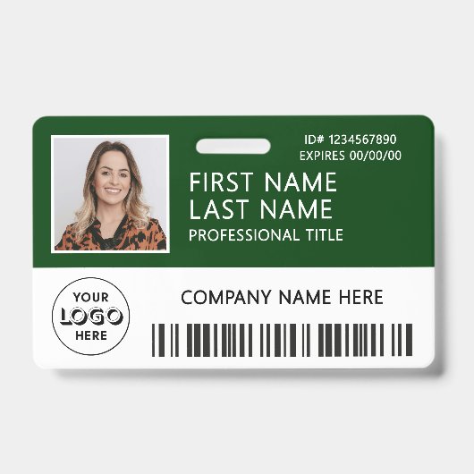 Badge Logo d'entreprise Photo ID Code-barres Vert foncé  (Avant)
