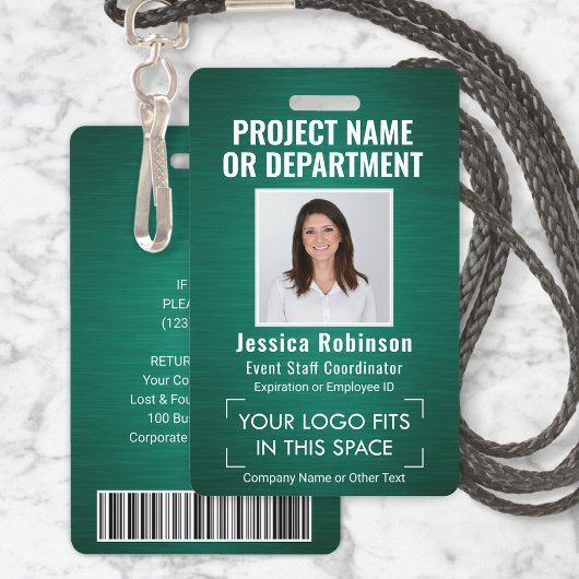 Badge Logo d'entreprise Photo ID QR Code Barre Brushed V