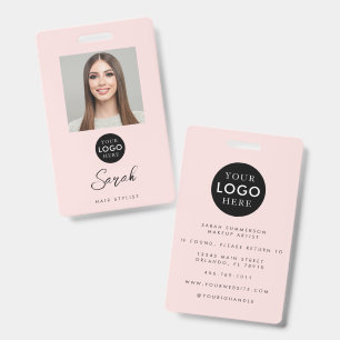 Badge Logo d'entreprise rose noir pour employé coiffeur
