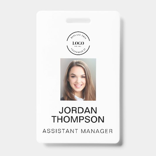 Badge Logo d'entreprise simple Code QR photo de l'employ (Avant)