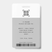 Badge Logo d'ID photo de l'employé moderne | QR Barcode (Arrière)