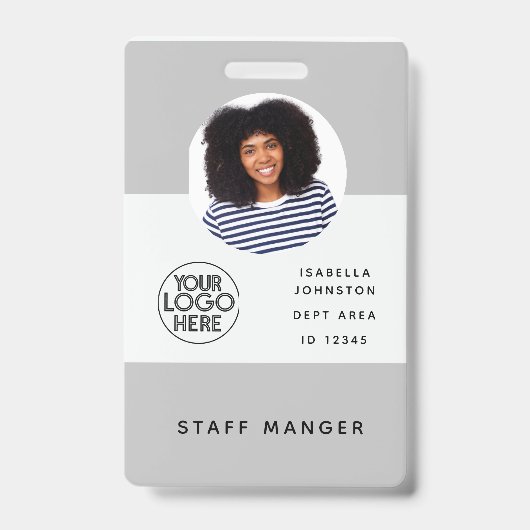 Badge Logo d'ID photo de l'employé moderne | QR Barcode (Avant)