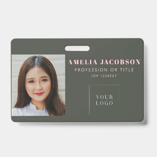 Badge Logo d'identification photo de l'employé rose simp (Front)
