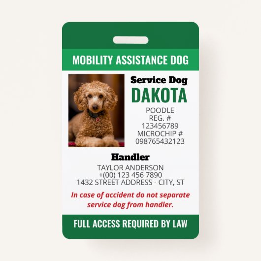 Badge Logo du chien d'assistance à la mobilité verte QR (Devant)