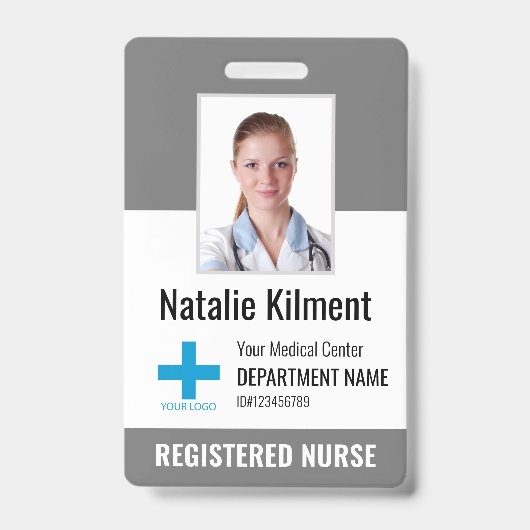 Badge Logo du nom de l'employé de l'hôpital Gris et blan (Avant)
