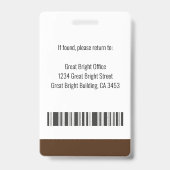 Badge Logo du nom photo de l'employé de l'hôpital Brown (Arrière)