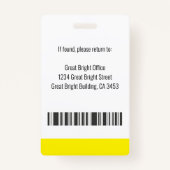 Badge Logo du nom photo de l'employé de l'hôpital Jaune  (Dos)