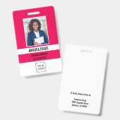Badge Logo employé photo Fuchsia rose Code QR Sécurité (Avant & arrière)