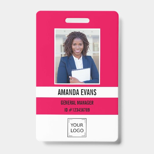 Badge Logo employé photo Fuchsia rose Code QR Sécurité (Avant)