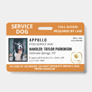 Badge Logo et carte d'identité de chien d'assistance Ora