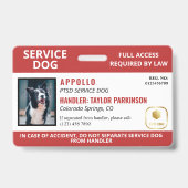 Badge Logo et carte d'identité photo du chien de service (Avant)