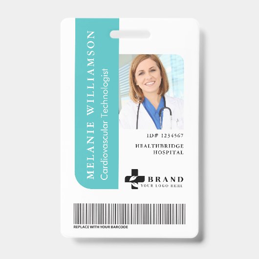 Badge Logo et ID photo de l'employé Médicale Turquoise (Avant)
