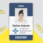 Badge Logo et ID photo des employés de l'hôpital<br><div class="desc">Logo de l'employé de l'hôpital personnalisé & ID photo Marine Bleu et blanc Insigne moderne Votre entreprise de soins de santé Logo Clip photo Insigne du médecin et de l'infirmière.</div>