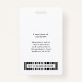 Badge Logo et photo de l'employé de l'hôpital (Dos)