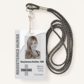 Badge Logo gris simple Code à barres Infirmière inscrite (Devant avec lanière)