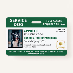 Badge Logo & ID photo Green White Service Chien