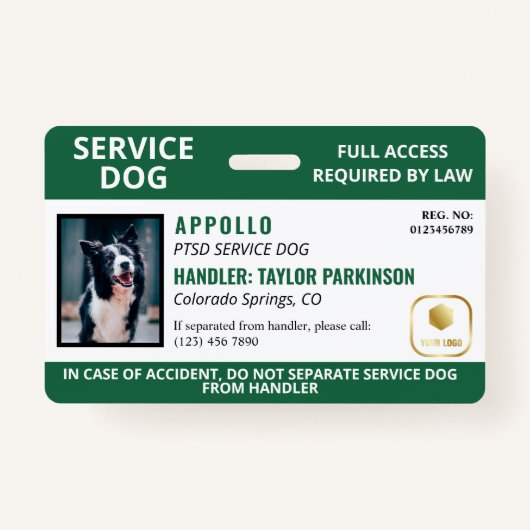 Badge Logo & ID photo Green White Service Chien (Devant)