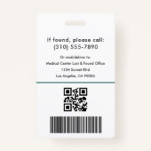 Badge Logo Médicale Modèle Employé Nom photo Infirmière  (Dos)